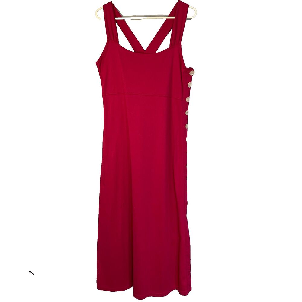 Vintage Newport News Maxi Dress SZ MED Pink Criss Cross Back Button Side Summer